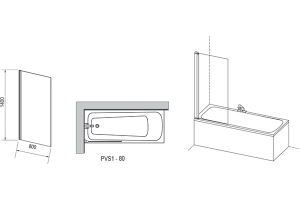 Шторка для ванны Ravak PVS1-80 Pivot 79840300Z1 (чёрный+транспарент)