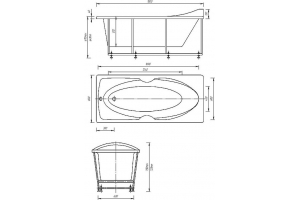 Акриловая ванна Акватек Европа 180х80 EVR180-0000041 без гидромассажа, с фронтальным экраном (слив слева, вклеенный каркас)