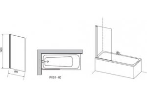 Шторка для ванны Ravak PVS1 80 Pivot 79840U00Z1 (сатин + транспарент)