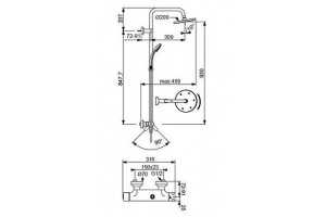 Идеал Рейн ЭКО система душевая душ (смеситель одноручковый-ограничение горячей воды, лейка 80мм, верхний душ 200мм, шланг 1500мм, труба), хром