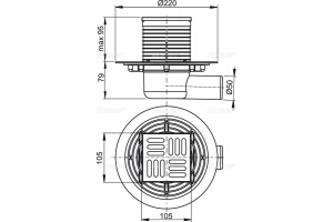 Душевой трап Alcadrain 105х105/50 с боковой подводкой, решетка латунь – хром (APV101)