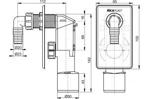 Сифон для стиральной машины Alcadrain под штукатурку, хромированный (APS3)