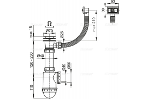 Сифон для мойки Alcadrain с нержавеющей решеткой DN70 и гофропереливом (A444-DN50/40)