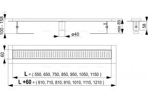 APZ2001-1050 Водоотводящий желоб с порогами для перфорированной решетки, без гидрозатвора