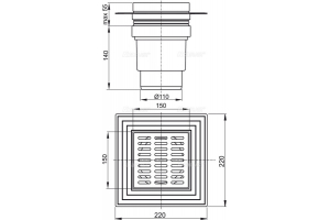 Душевой трап Alcadrain 150 х150/110 решетка – нержавеющая сталь, хром (APV13)