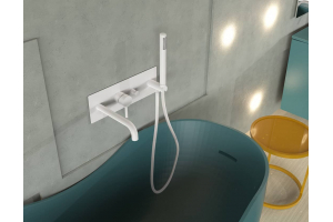 Смеситель для ванны Paffoni LIGHT с ручным душем, встраиваемый, на 2 выхода, белый матовый (LIG001BO)