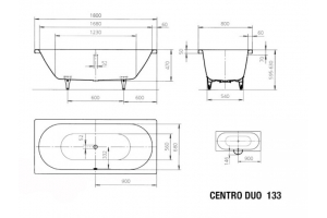 Ванна стальная Kaldewei Centro Duo 180х80 см, 133, толщина 3.5мм, антискользящее покр